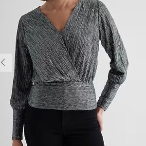 Express Silver Black Metallic Top Blouse Shirt Size M